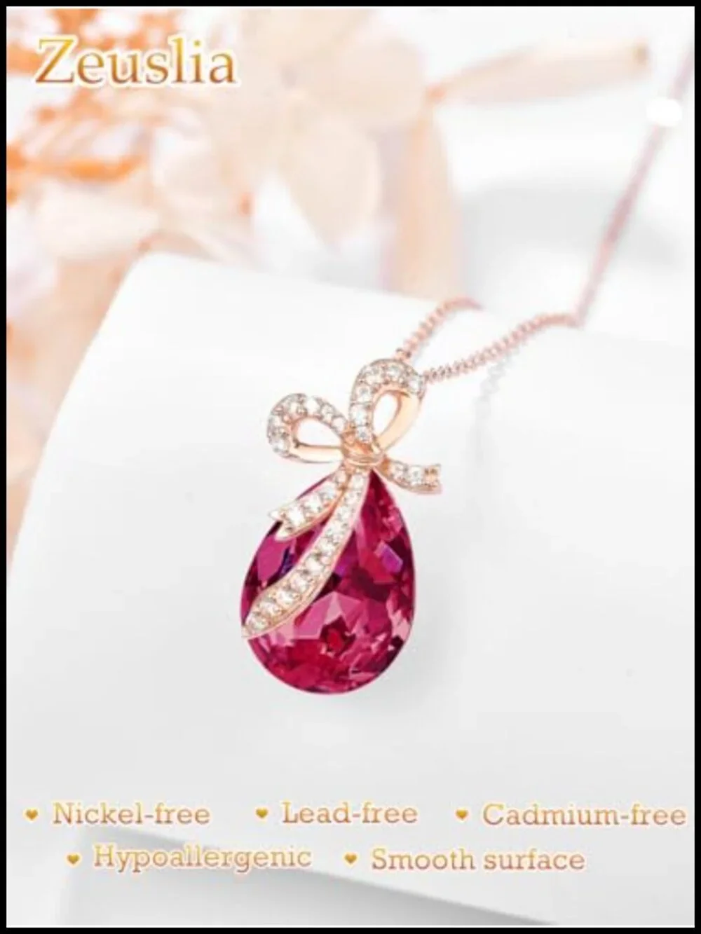 925 Sterling Silver Teardrop Crystal Pendant Necklace with Birthstone